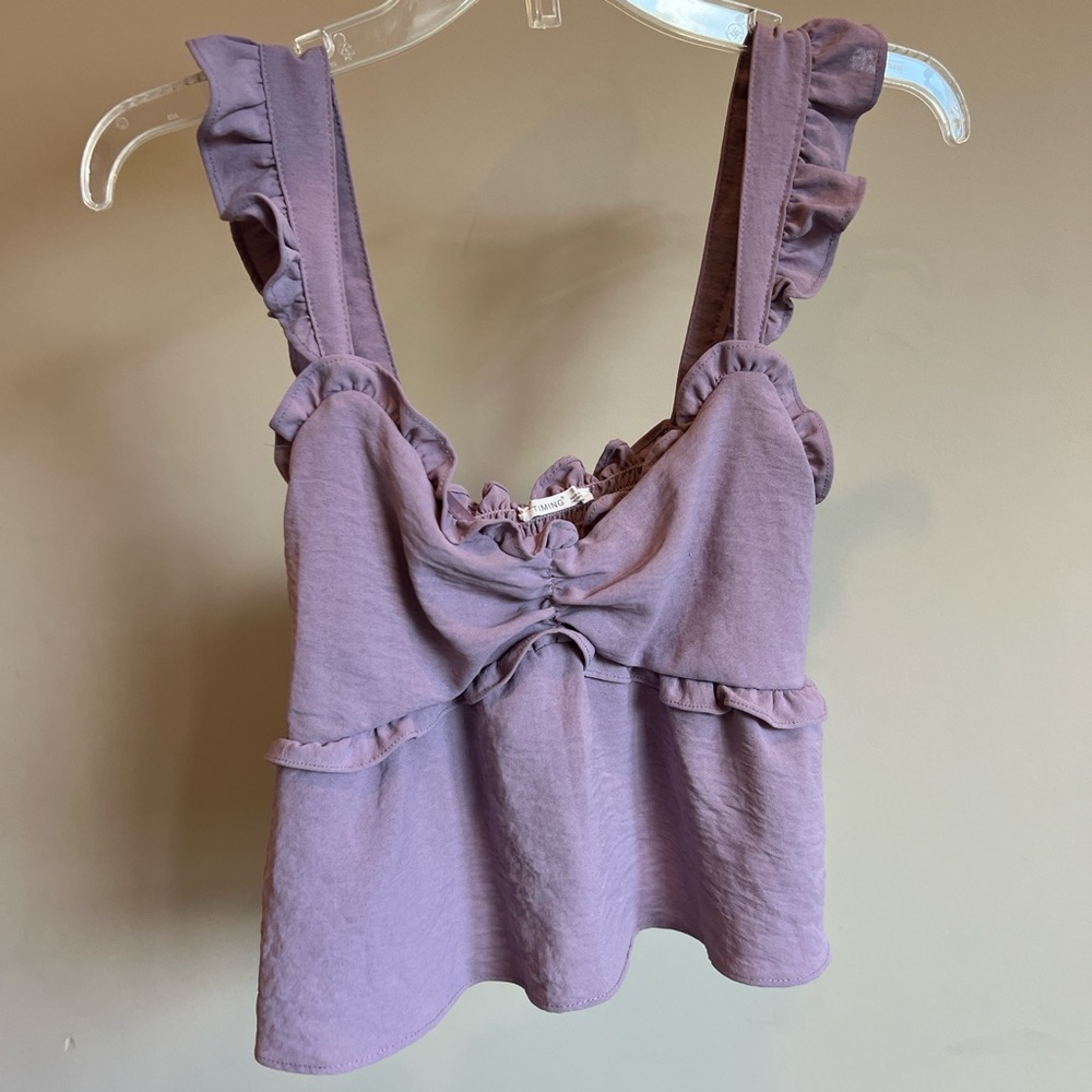 Timing Purple Ruffle Crop Top